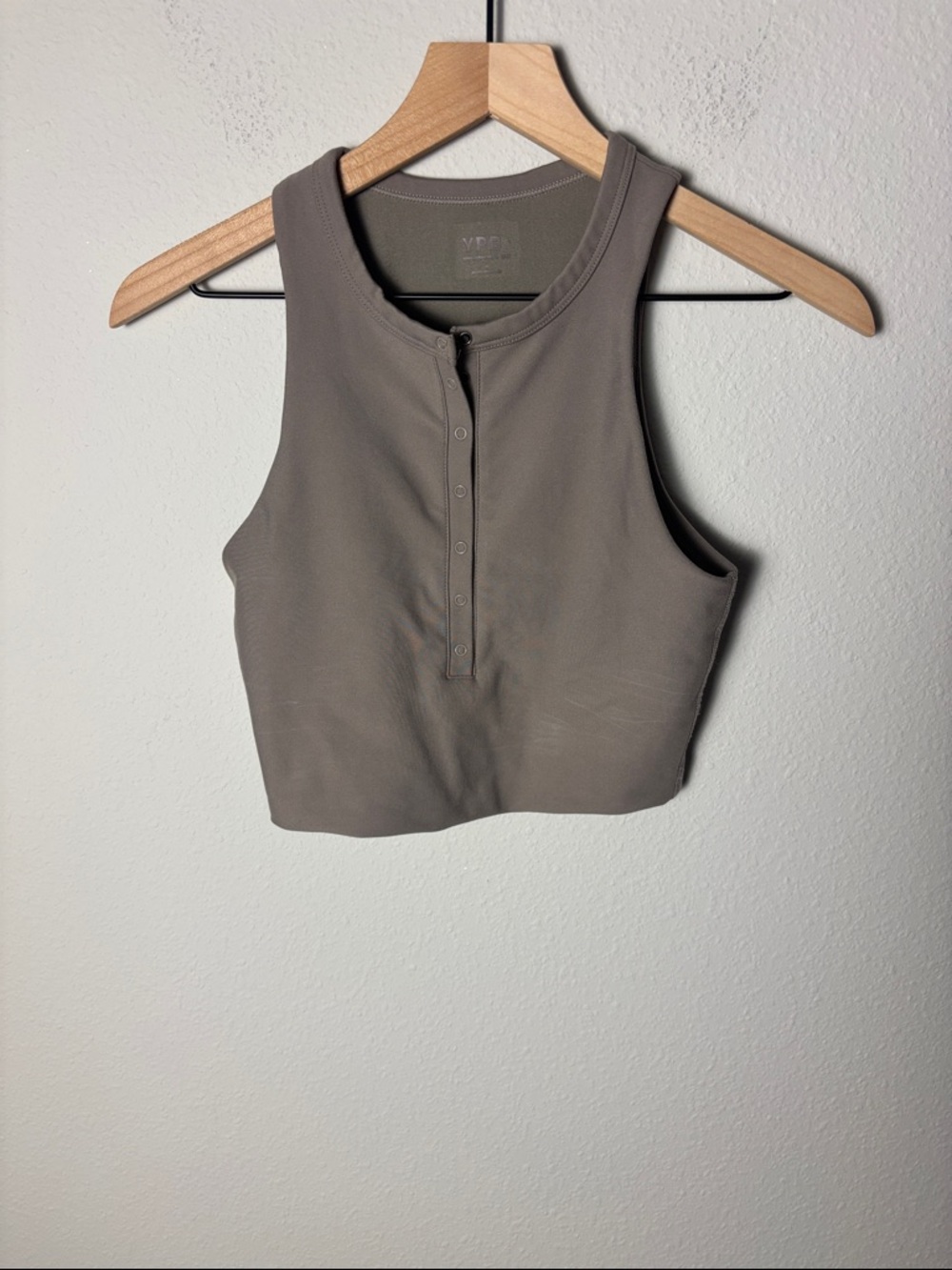 YPB Crop Tank Top with Front Snap in Taupe